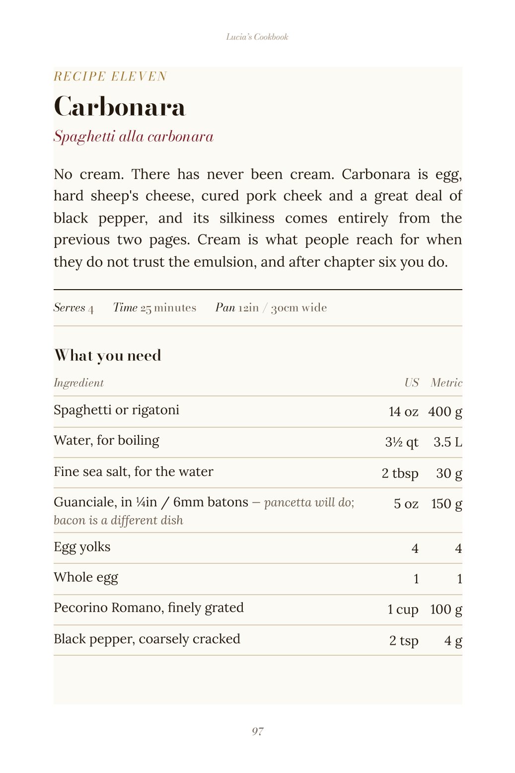 A recipe opening with ingredients